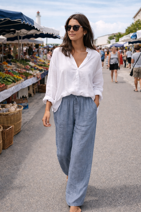 PANTALON LIN ALIZÉ BLEU JEAN