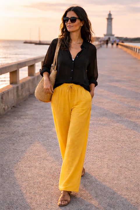 PANTALON LIN ALIZÉ JAUNE