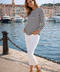 marinière femme écru rayures marine coton épais 220g Portugal