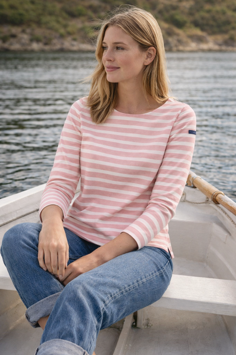 Marinière femme rose rayure écrue