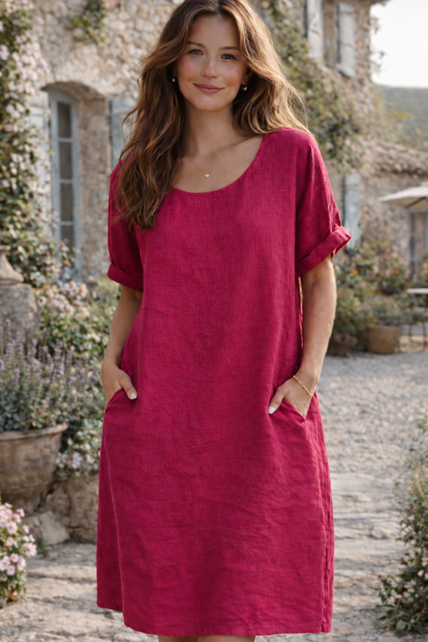 ROBE 100% LIN CALVI FUCHSIA