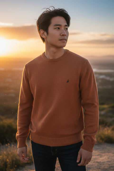 Pull homme laine 80% terracotta – maille épaisse chaude – style élégant hiver – confort premium