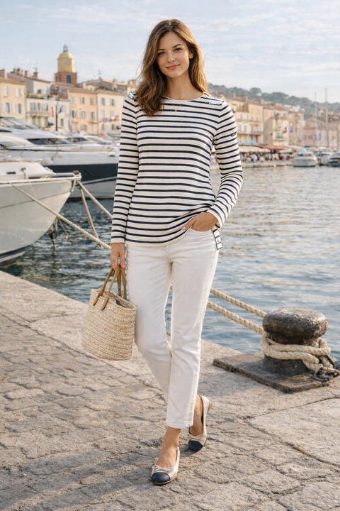 marinière femme rayures marine écru coupe moderne 220g
