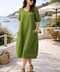 ROBE 100% LIN CALVI OLIVE