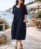 ROBE 100% LIN CALVI BLEU NUIT
