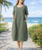 ROBE 100% LIN CALVI KAKI