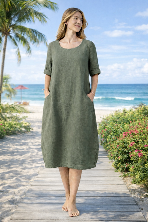 ROBE 100% LIN CALVI KAKI