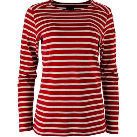 marinière femme portée style bord de mer rouge écru Green & Sail