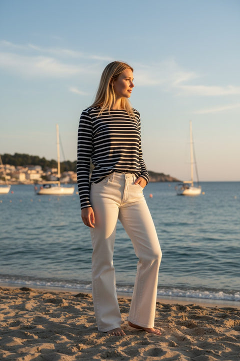marinière femme coton épais marine écru qualité premium
