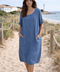 ROBE 100% LIN CALVI BLEU JEAN