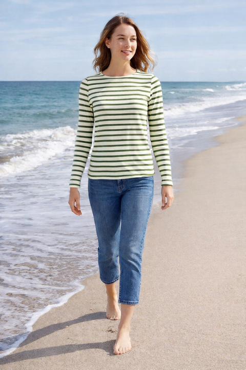 marinière femme coton épais écru vert qualité premium