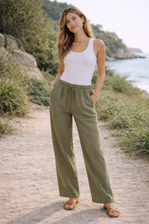PANTALON LIN ALIZÉ KAKI