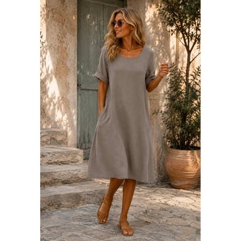ROBE 100% LIN NATUREL TAUPE COLETTE la maison des fibres naturelles