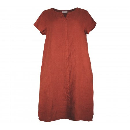 ROBE LIN MANCHES COURTES BRIQUE  la maison des fibres naturelles