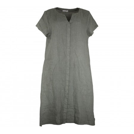 ROBE LIN MANCHES COURTES KAKI COLETTE la maison des fibres naturelles