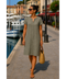 ROBE LIN MANCHES COURTES KAKI COLETTE la maison des fibres naturelles