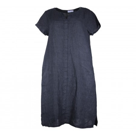 ROBE LIN MANCHES COURTES MARINE COLETTE la maison des fibres naturelles