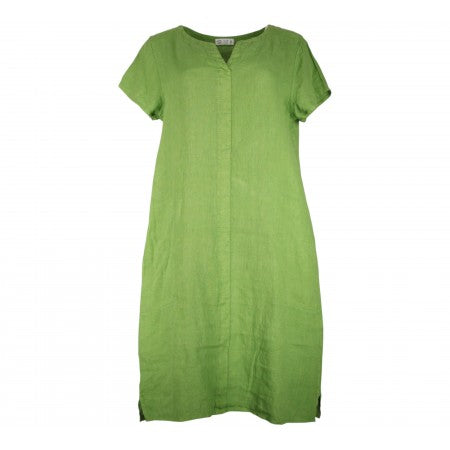 ROBE LIN MANCHES COURTES OLIVE COLETTE la maison des fibres naturelles