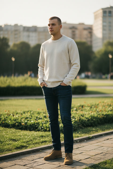 PULL HOMME 80% LAINE ECRU