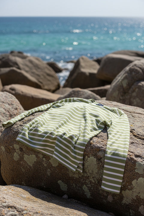 marinière femme verte écru coupe moderne coton épais